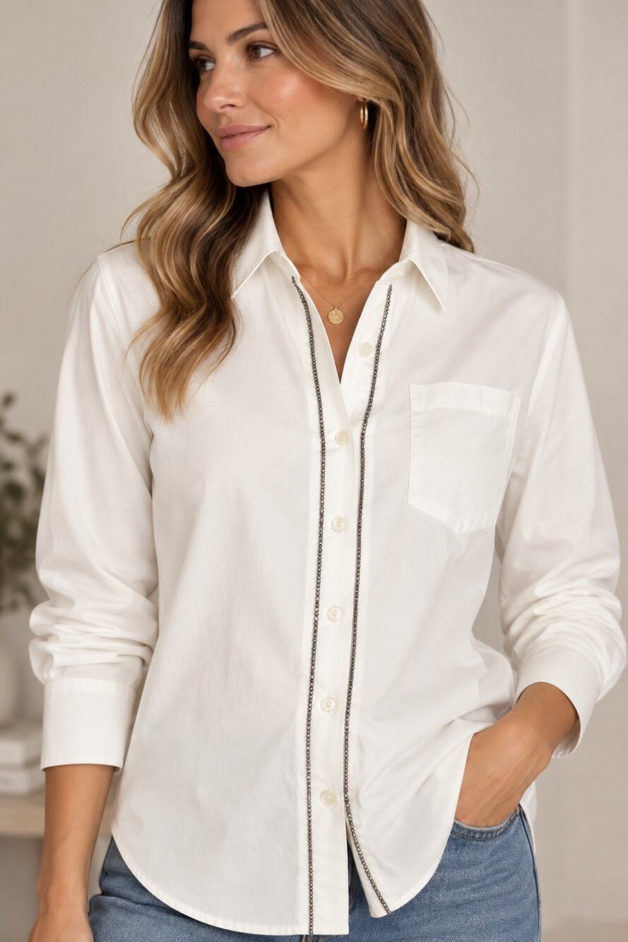 Brunello Cucinelli Monili Cotton Blend Shirt XS Ivory White Made in Italy